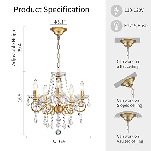 ANJIADENGSHI-Mini-Crystal-Chandelier-K9-Crystal-Lighting-Chandelier-for-Living-Room-5-E12-Bulbs-High-165-in-x-Diameter-169-in-Golden