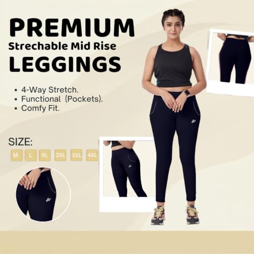 Image of Nexsus Appparels Stretchable Gym Pants for Workout : The Ultimate Yoga Pants | Gym Wear for Woman | Gym Tights for Women with Side Pockets | Available in Plus Size's