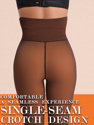 HONENNA High Waist Illusion Translucent Fleece Lined Tights, Winter Thermal Tights for Women, medias térmicas mujer4