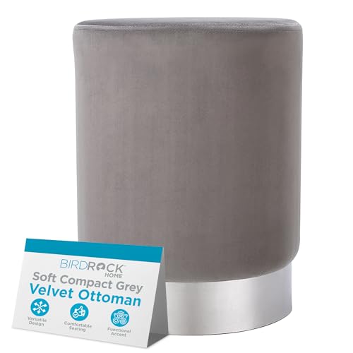 BIRDROCK HOME Round Ottoman Foot Stool – Soft Padded Modern Stool Design – Ideal for Living Room, Bedroom – Compact Footrest, Vanity Chair, Small Furniture – Foam Seating, Decorative Accent (Grey)