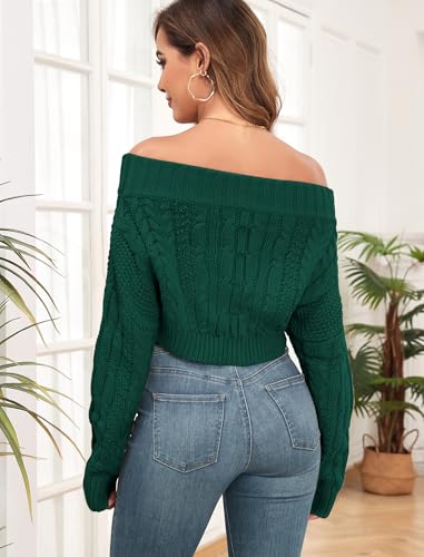 Image of ZAFUL Women V Neck Button Knit Crop Sweaters Batwing Sleeve V Back Ribbed Hem Pullover Sweater