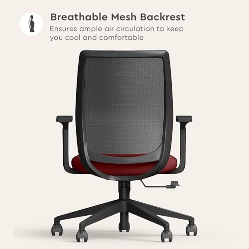 Image of Interio by Godrej Curv Premium Mesh Wide Back Ergonomic Chair for Work from Home /Study | 1 Year Warranty | Height Adjustable Chair | Heavy Duty PP Base | DIY Installation (Set of 10, Milan Red)