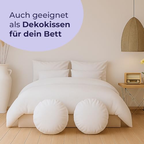 Merino BETTEN Premium Kissen rund 80cm – Weiches rundes Kopfkissen für erholsamen Schlaf – Bequemes Pillow als Bett & Couch-Kissen verwendbar – Rundkissen mit Kissenfüllung – Made in Germany