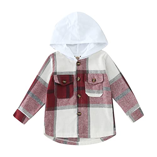 Baby Girls Plaid Hoodie Flannel Shirt Button Down Shacket Jacket Long Sleeve Shirts for Boys 2025 Fashion Kids Fall Clothes