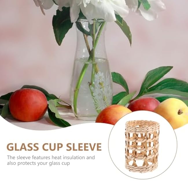 12 Pcs Hot Cup Sleeves Reusable Wicker Cup Insulator Sleeve for Coffee Tea Hot Cold Beverage Vase Covers