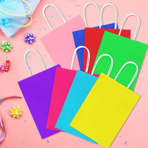 Image of RanGit Bhumi Gift Bags- 10 pcs Rainbow Colored Paper Bags with Handles, Durable Small Return Gifts Paper Carry Bag- Party Favor Goodie Bag for Birthday, Wedding, Festivals, Treats (X-Small-Multicolor, Pack of 10)