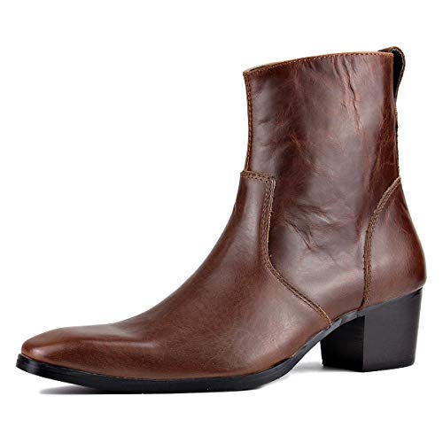 Image of Dress Boot for Men Heels Casual Chelsea Combat Ankle Chukka Boots Zipper Black JY002