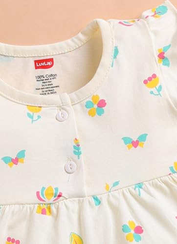 Image of LuvLap Baby Girls Regular Fit 100% Cotton Half Sleeve Girls Knee Length Frock Pack of 3