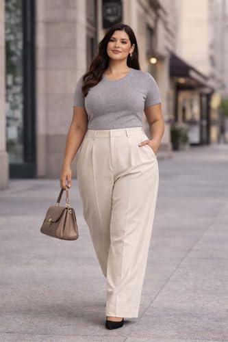 Image of KOTTY Plus Size Women's High Waist Comfortable Straight Fit Formal Pants
