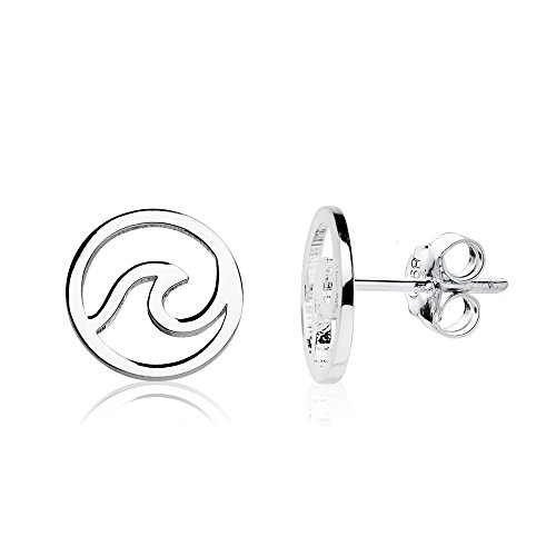 Iyé Biyé Jewels - Pendientes niña mujer ola de mar plata de ley 925 10 mm cierre presion