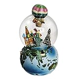 Snow Globe Valentine's Day with Music for Kids Boys Girls Women Adults Unique Gift 3D Hot Air Balloon Snowglobes Around The World Travel Rotating Christmas Music Box Decorations