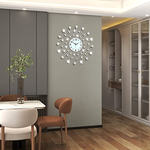 YIJIDECOR Large Wall Clocks for Living Room Decor Modern Wall Clock Battery Operated Silent Quartz for Kitchen Home Decorative 24 Inch Round Silver Big Wall Decor for Bedroom Office Indoor House