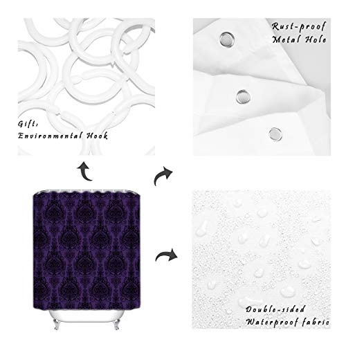 Daringone Geometric Shower Curtain Baroque Style Victorian Renaissance Pattern Purple Black Bathroom Shower Curtain Sets Polyester Fabric Soft For Bathroom Accessories With Hooks, 66X72Inch #TOP4
