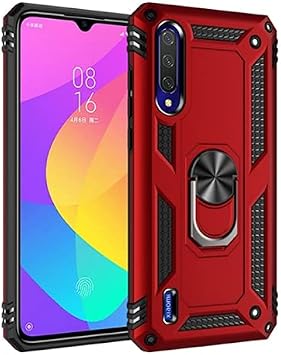 Nevarium Xiaomi Mi A3 Compatible Case Tank Ring High Protection Silicone - Red