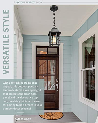 Beionxii Outdoor Pendant Light | Exterior Hanging Porch Light, Cast Aluminum Housing With Tempered Glass, Textured Black Finish - Dm9033H-Bk #TOP2