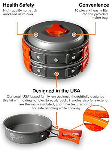 Camping Cookware Kits - BPA-Free Non-Stick Anodized Aluminum Mess Kits - Complete Lightweight Mini Folding Pot Kits with Utensils for Camping Hiking Backpacking and Survival Cooking (10 Piece Set) - Thumbnail 5