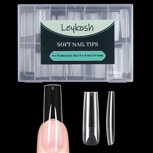 LEYKOSH XXL Long Square Nail Tips, 120 Pcs Clear Gel Fake Nails, 12 Sizes