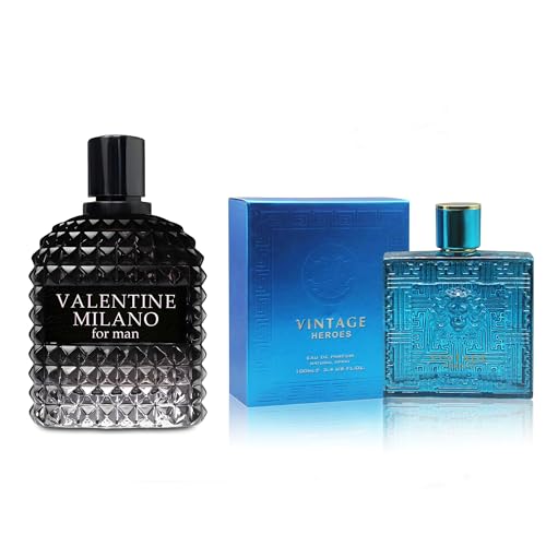 Image of AFLUXE 2PCS Valentine Milano /Vintage Hero Eau De Toilette for Men-Fresh,Romantic Scent Perfume for Men 3.4 Fl Oz Each Mens Cologne For All Skin Daily Used