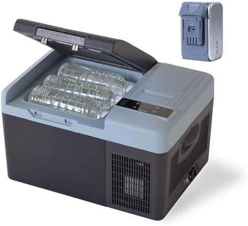 （03:00時点） 【セット品】 山善 ELEIN ポータブル保冷温庫 ポータブル冷蔵庫 車載冷蔵庫 9L (AC/DC/バッテリー 3WAY電源) ブルーグレー YFR-DC90 + リチウムイオンバッテリー 18V 5000mAh 90Wh YBD-5A