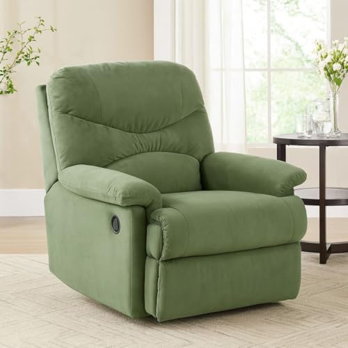 Image of Premium Fabric Recliner Chair with Manual Control, High Density Foam Padding & Full Body Support for Living Room, Color: Green