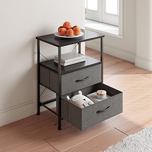 Jpnd Nightstand With 2 Drawers, Bedside Table Small Dresser With Removable Fabric Bins, Metal Steel Frame Storage Dresser, Chest Drawer For Bedroom, Hallway, Living Room 12" D X 18" W X 24" H Gray #TOP4