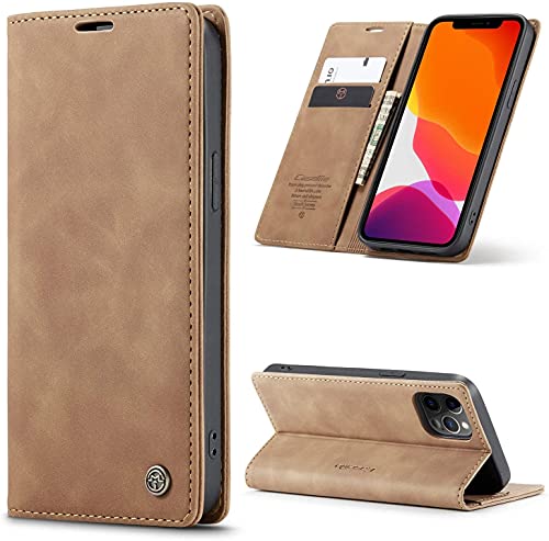 Capa Capinha Flip Couro Imã Carteira iPhone 12 Mini - 12 e 12 Pro - 12 Pro Max (Marrom, Iphone 12 Pr