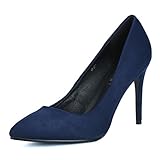 IDIFU Women's IN4 Classic Pointed Toe High Heels Pumps Wedding Dress Office Shoes (Blue Suede, 7...