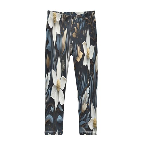 Bolaz Toddler Girls Leggings Printed Yoga Pants Leggings Blue Leave White Floral for Kids