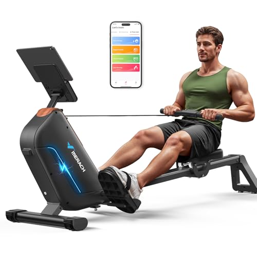 Image of MERACH Rowing Machines for Home, Powerful Electromagnetic Row Machine with 51.2 inch Extended Rail, 16-Level Handle Resistance Adjustment Rower, 350 LBS Load Capacity, Ergonomic Comfort Seat, Easy Storage