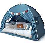 Twin Bed Tent for Kids, Twin Size Bed Canopy Indoor Bed Canopy Privacy Tent on Bed Sleep Inside Drafty Room for Boys, Blue Jean Color