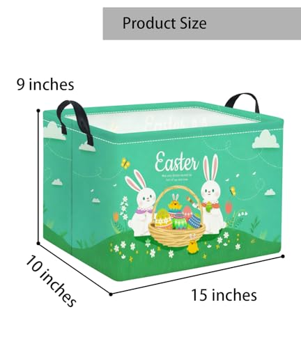 Image of Rectangular Easter Basket for Home Kitchen Baby Girls Basket Cute Storage Bin Organizer Shelf Book Room Decor(Green Cute Bunny)