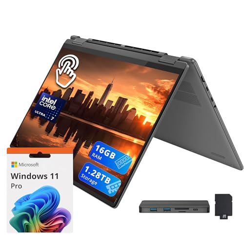 Image of Lenovo Yoga 7i 2-in-1 16 inch 2K Touchscreen Laptop, Intel Ultra 7 155U, 16GB LPDDR5X, 1.28TB Storage(1TB SSD +288GB Docking Station Set), Fingerprint Reader, Backlit Keyboard, WiFi 6E, Win 11 Pro, Grey