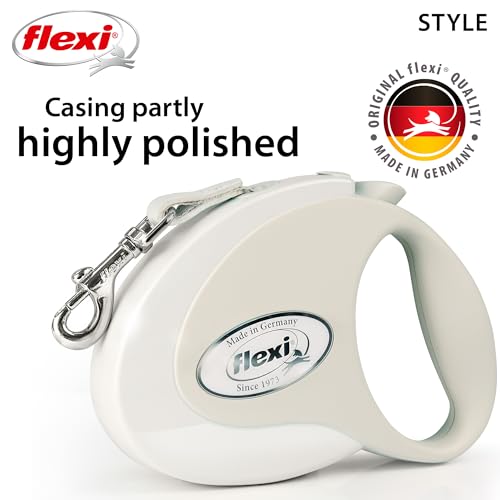 Laisse rétractable pour chien Flexi blanche taille M anti-nœuds