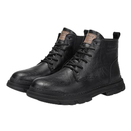 Men's Leather Lace Up Motorcycle Combat Boots Retro Round Toe lug sole Chukka Ankle Boots Casual Waterproof Oxford Dress Work Boot