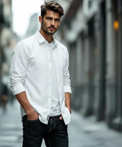 Image of Glowic Men's Plain Casual Shirt | Cotton Soft & Breathable Fabric | Full Sleeve Comfort Fit Stylish Solid Shirts for Office