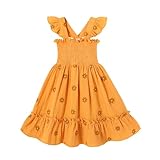 Toddler Baby Girls Dress Floral Embroidered Boho Sleeveless Beach Butterfly Sundress(Ginger and Flowers,6-7T)