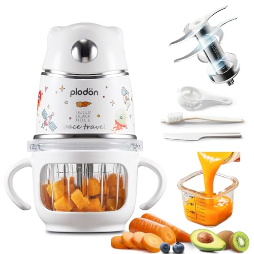 Plodon Baby Food Maker with Glass Bowl& 316 Stainless Steel Blades, Baby Food Processor for Infants 6+ Months, BPA-Free One-Step Blender for Homemade Stage 1 2 3 Puree, Dishwasher Safe, Silver