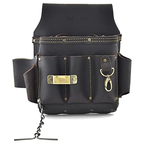 Style n Craft - 10 Pocket Electrician's Tool Pouch, Heavy-Duty Leather Tool Pouch, Perfect and Durable Full-Grain Oiled Leather Pouch, Dark Brown (#70603) Cover