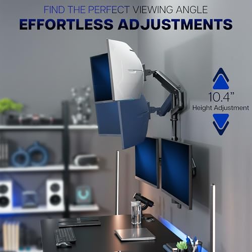 Image of VIVO Pneumatic Arm Triple Ultrawide Monitor Wall Mount for Up to 49 inch Screens with Height Adjustment, Heavy Duty, Holds 3 Ultra Wides Up to 35.2 lbs, Black, MOUNT-VW300D