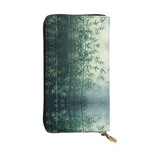 Portefeuille en cuir imprimé forêt de bambou vert, cadeau femme