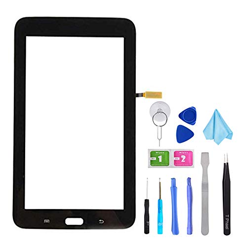 Black Touch Screen Digitizer for Samsung Galaxy Tab 3 Lite 7.0 - Glass Replacement for SM-T110 T110 (Not Include LCD,WiFi Ver.No Speaker Hole) with Tools + Pre-Installed Adhesive