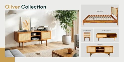 Image of MISAN Modern TV Table | Solid Sheesham Wood Sideboard TV Unit for Living Room, Bedroom, Office Furniture Stand | Wooden Free Standing Entertainment Unit Side Board Table with Storage (D-Hony)
