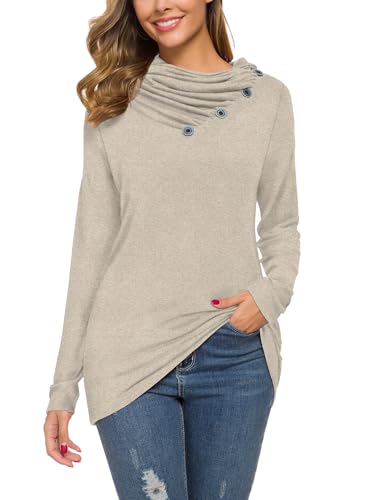 Image of WEACZZY Women's Long Sleeve Shirts Button Cowl Neck Casual Loose Tunic Tops Blouse Dressy Fashion 2026