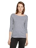 TOM TAILOR Damen Longsleeve mit Logo-Stickerei 1032035, 29951 - Grey Melange White Stripe, XS