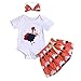 Produktbild WEXCV Baby Mädchen Neugeborenes Kleidung Set 3 Stück Kleinkind Cartoon Truthahn Drucken Kurzarm Spielanzug + Drucken Kurzer Rock + Bow Haarband 3Pcs 3-24 Monate