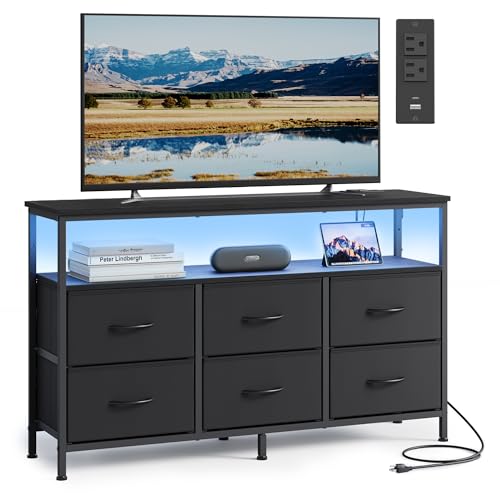 SONGMICS BELLAH Collection - Dresser for Bedroom Chest of Drawers TV Stand for TVs Up to 55 Inches Living Room Closet 6 Drawers and 1 Shelf Modern Ink Black ULGS833BH02S