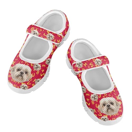 Puppy Print Mary Jane Shoes for Girls Toddler Dress Shoes Breathable Running Tennis Sneaker School Mesh Barefoot Shoes2