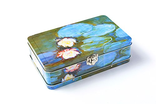 Image of DAHO Metal Storage Box with Hinge for Office, School, Home, Makeup, Arts & Crafts and Accessories (Water Lilies)