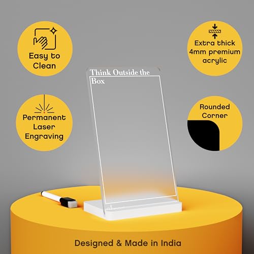 Image of 3 Lines to Do List Acrylic Board for Desk (12X8 CM) | Best Planner & Organiser | White Acrylic Base | with Marker & Cleaning Fabric | Think Outside the Box Translucent | Small Size