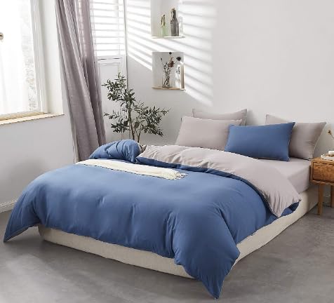 MISOLER 布団カバー 4点 セット シングル 洋式・和式兼用 寝具カバーセット防臭 ふとんカバー 掛け布団カバー シーツカバー ボックスシーツ ベッド用 敷き布団用 枕カバー ベットカバー 肌に優しい セミダブル ネイビー